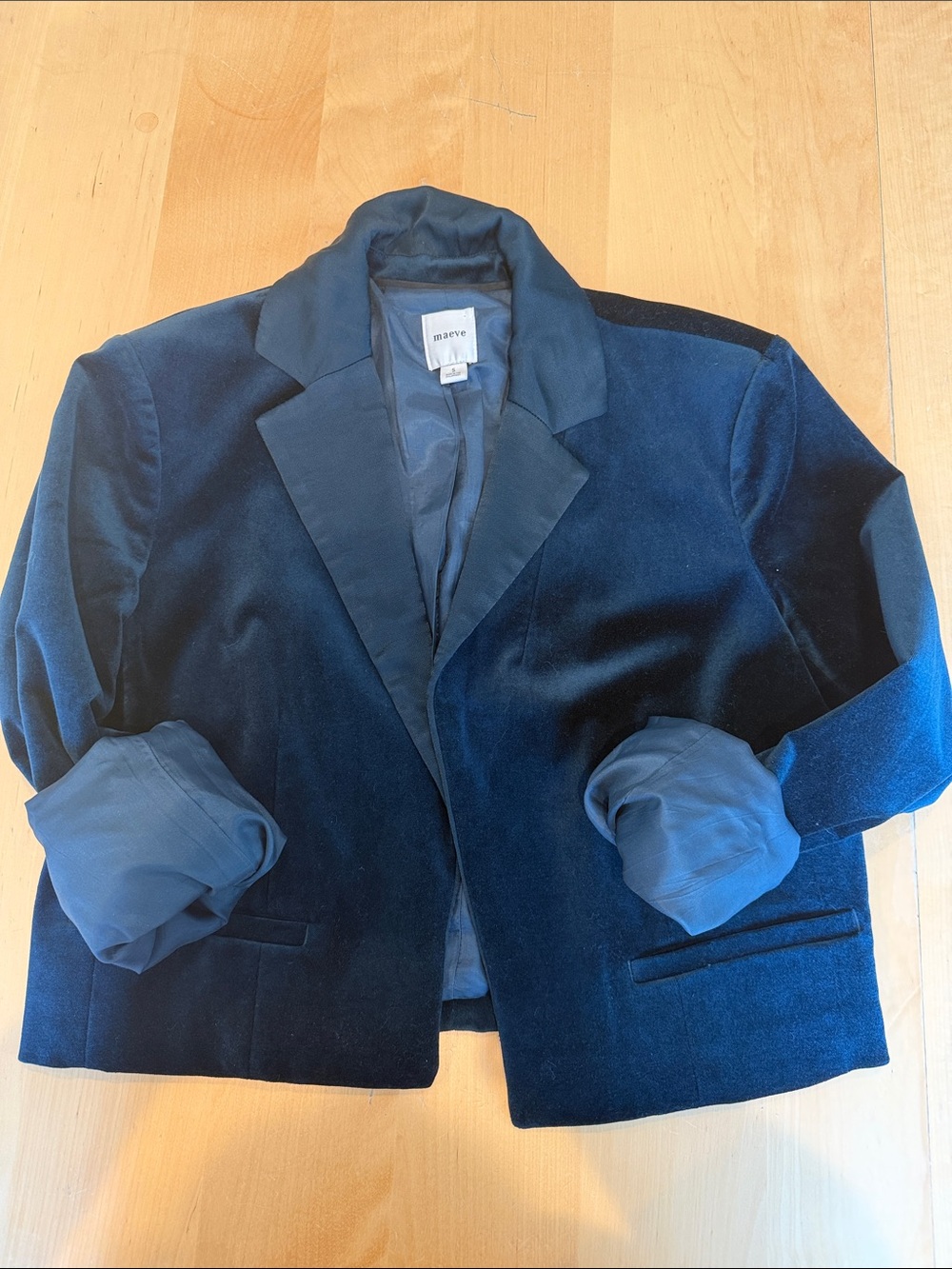 Maeve Deep Teal Velvet Cropped Blazer